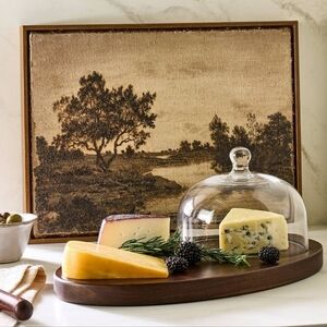New Hearth And Hand Wooden Cheese Board With Cloche & Cheese/Bread Knife Set
